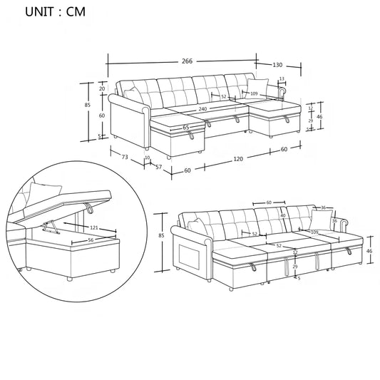 Canapé d’angle convertible beige familial