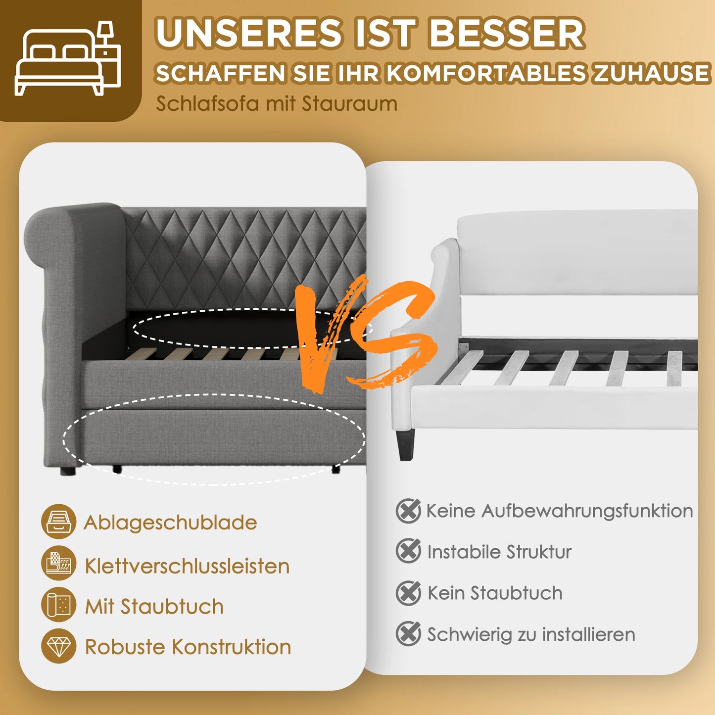 Canapé Lit 90x200 cm avec tiroirs